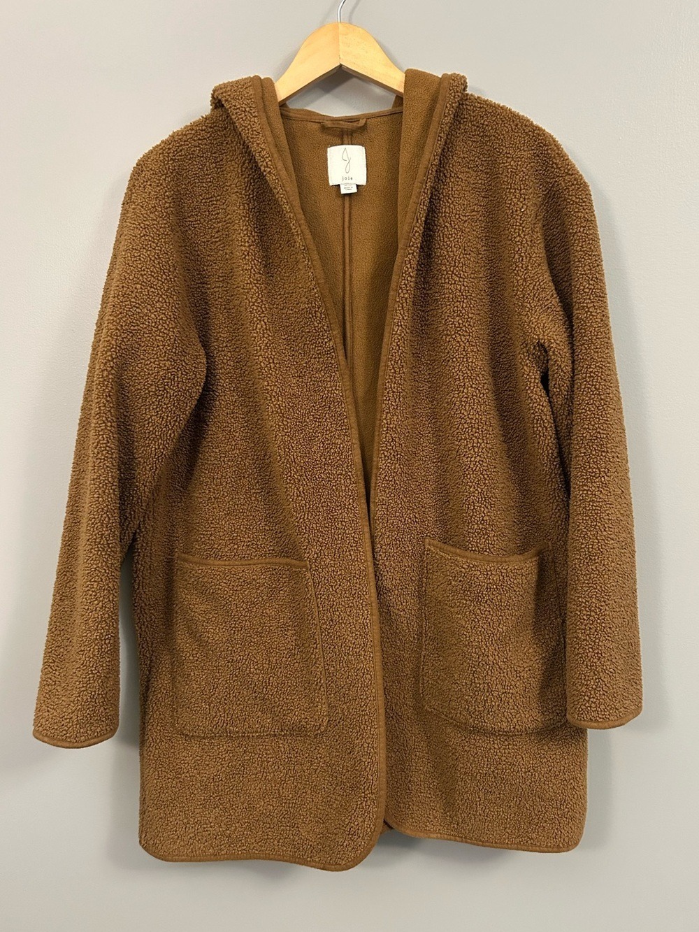 Joie Chestnut Hooded Teddy Jacket Medium Cardigan Camel